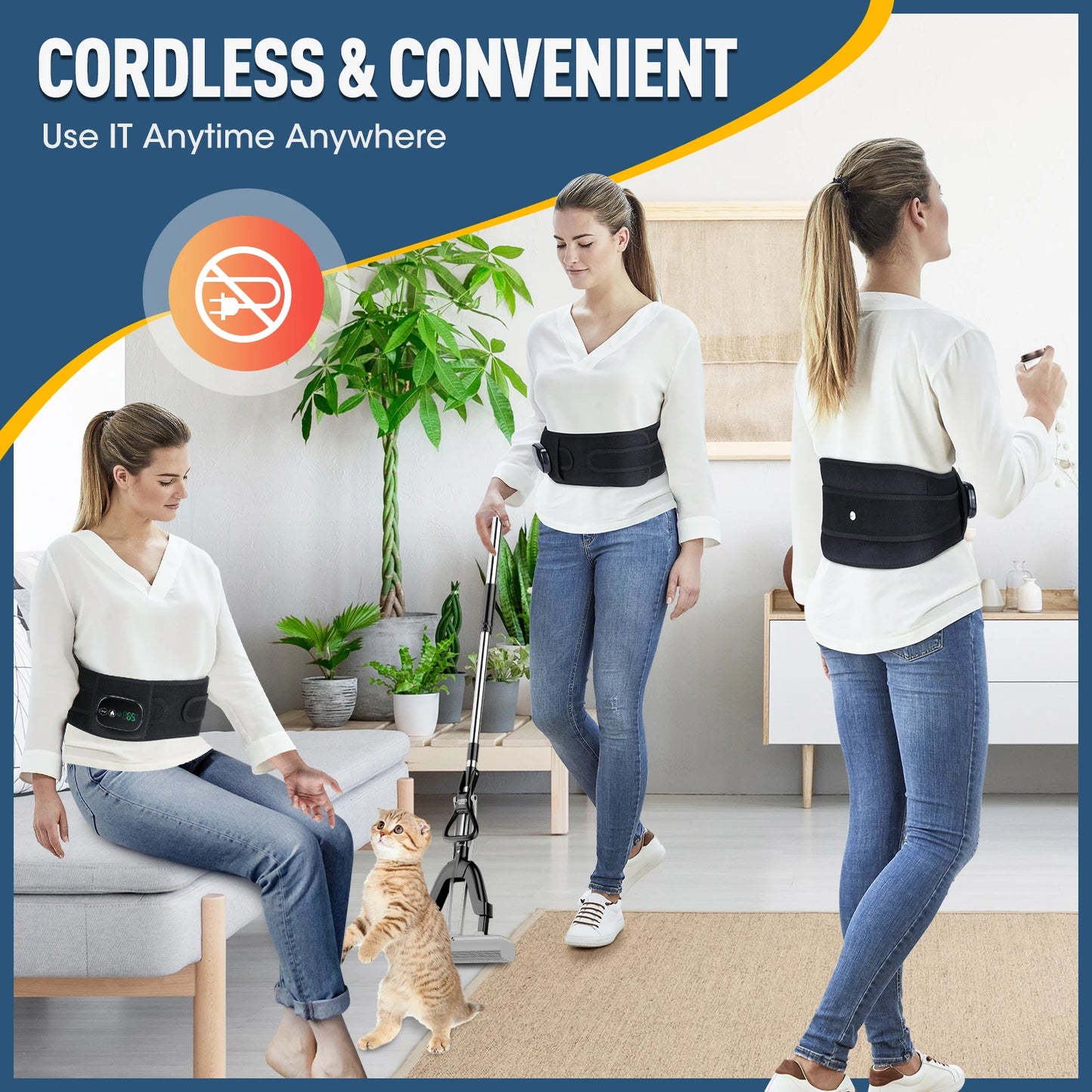 Heated Massage Belt Vibration Waist Massager with Red Light Extend Belt 3 Levels Heating for Relaxation And Comfort