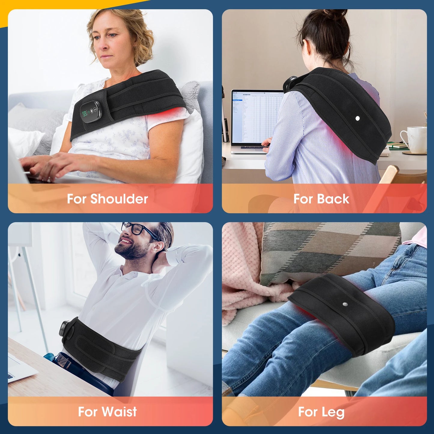 Heated Massage Belt Vibration Waist Massager with Red Light Extend Belt 3 Levels Heating for Relaxation And Comfort
