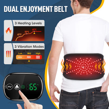 Heated Massage Belt Vibration Waist Massager with Red Light Extend Belt 3 Levels Heating for Relaxation And Comfort